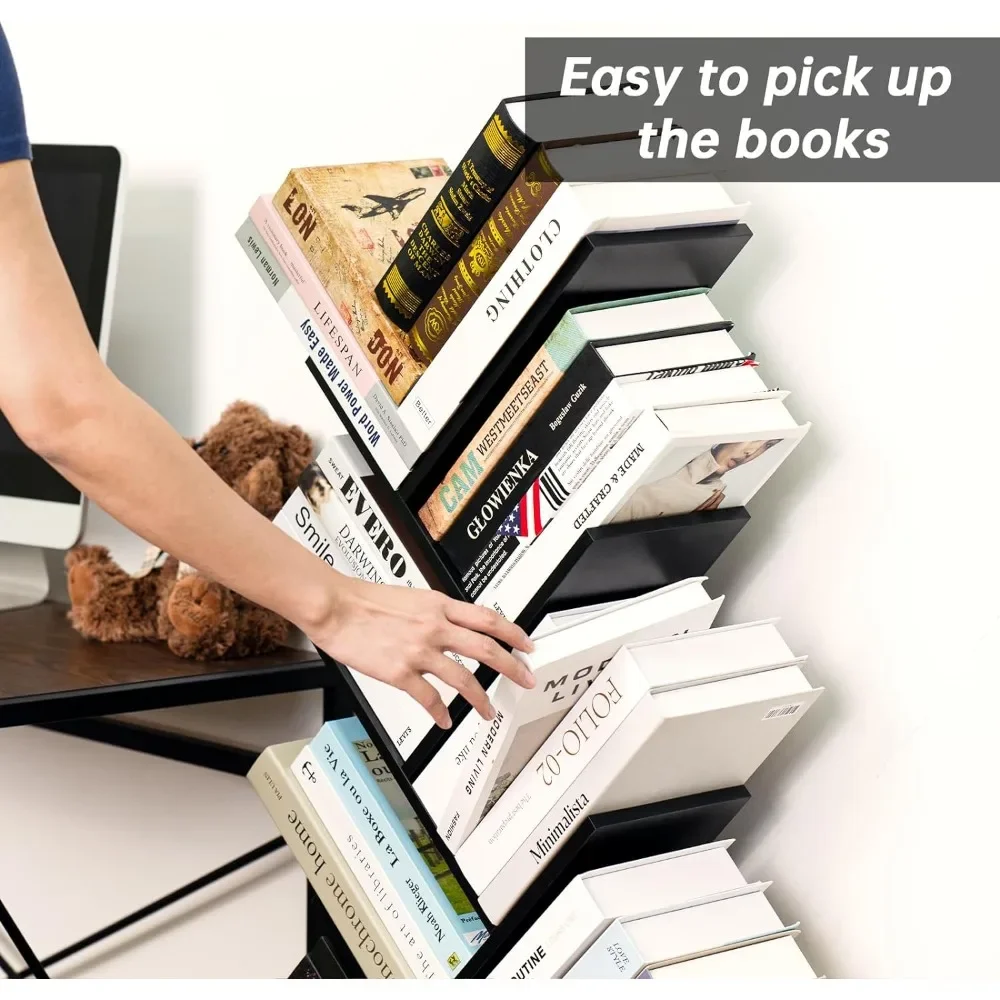 Tree Bookshelf, 8 Tier Tree Bookshelf with Drawer, Free Standing Wood Bookcase, Storage Organizer Bookshelves for Books