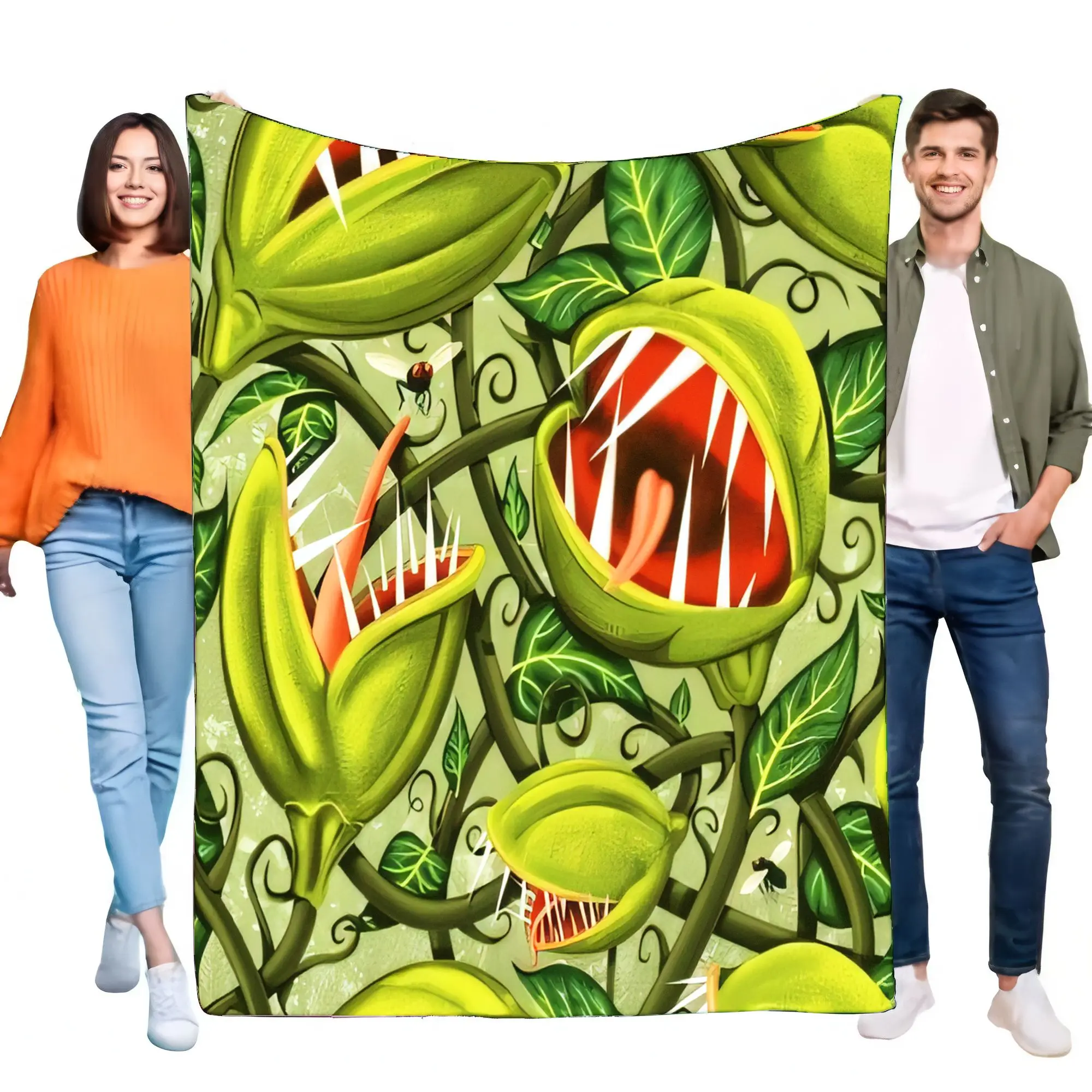 Scary Venus Flytrap Blanket Soft Plush Warm Cozy Throw for Bed Sofa Couch, Unique Carnivorous Monster Plant Home Decor Gift for