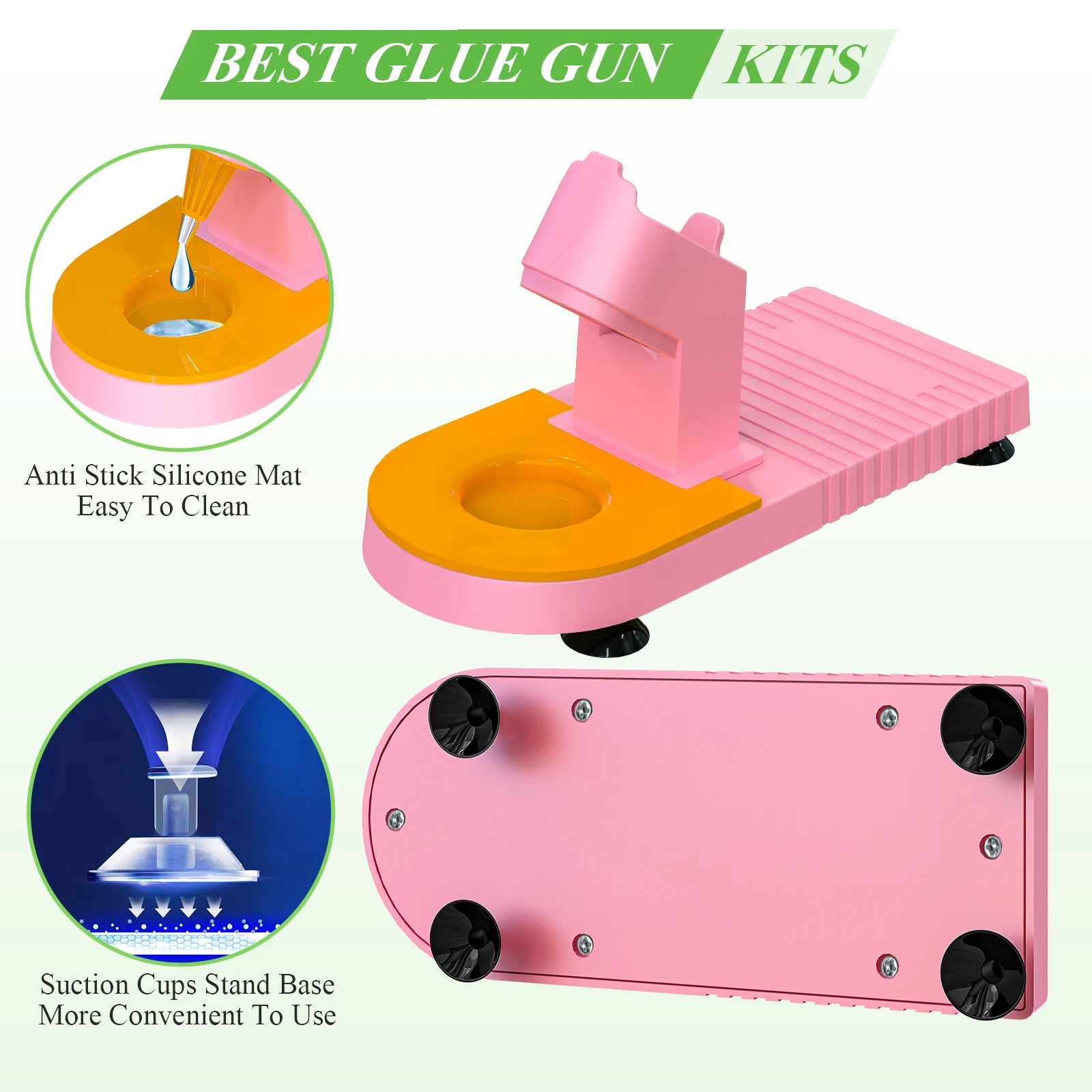 Pink Hot Glue Gun Kit with Suction Cups Stand Anti Stick Silicone Mat Fine Tip & 30 Glue Sticks, Mini Glue Gun for DIY, Craft US