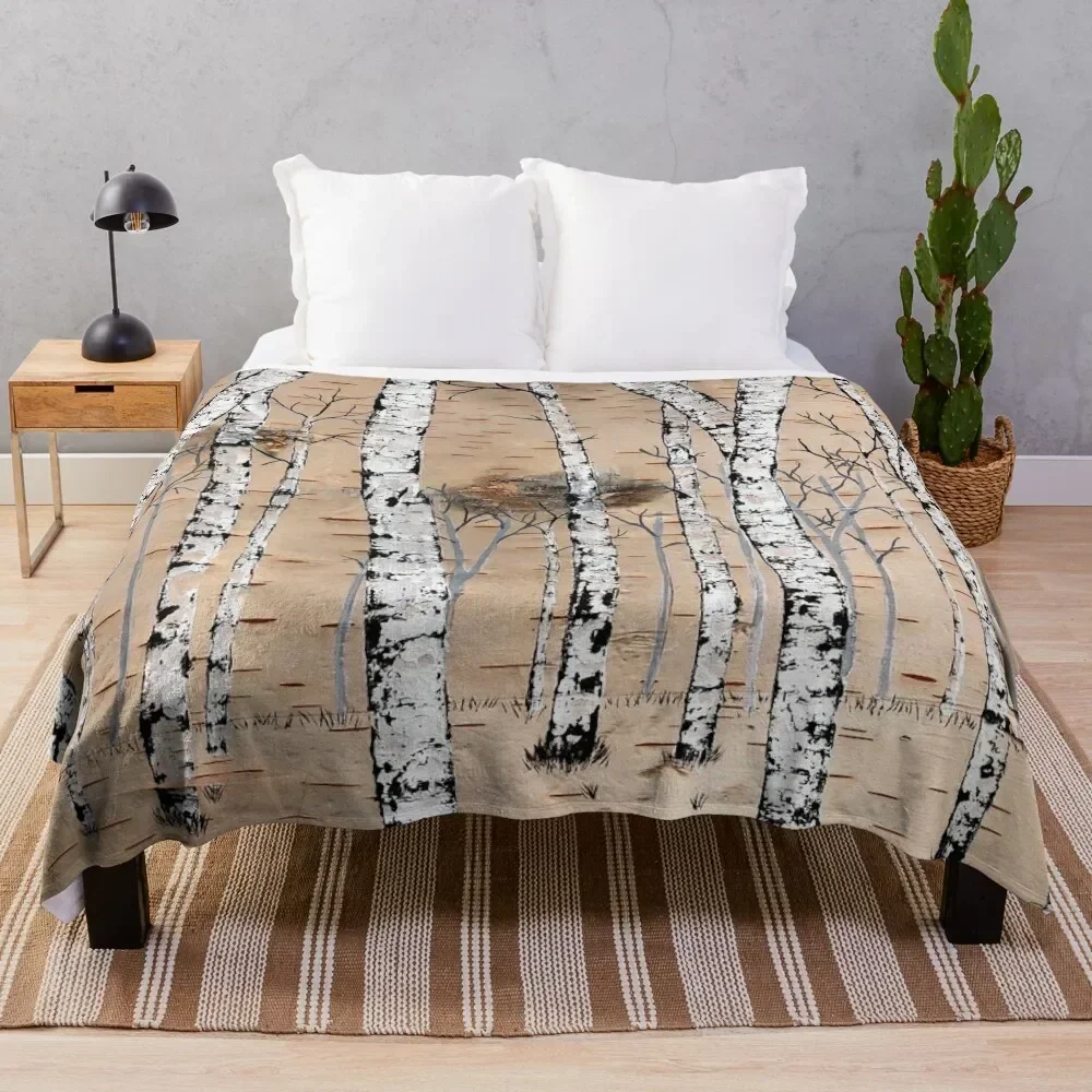 Birch Tree Forest Throw Blanket Comforter Multi-Purpose Large Soft Plaid Blankets