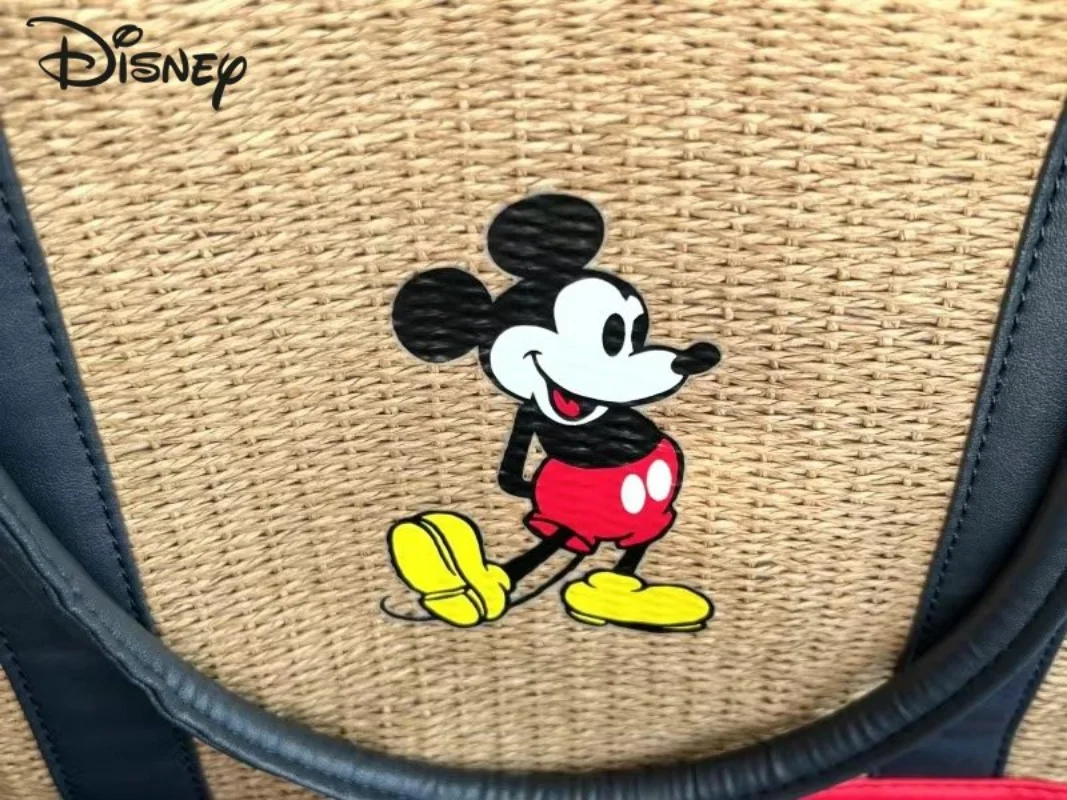 Disney\'s New Women\'s Straw Woven Bag Mickey Handbag High Beauty Travel Work Shoulder Bag Cute Fashion Large Capacity Tote Bag