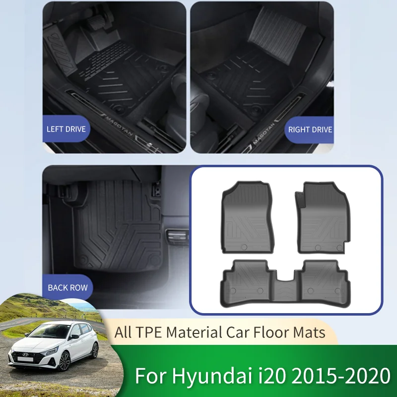 for Hyundai Elite i20 MK2 GB 2015~2020 RHD Car Waterproof Non-slip Floor Mats Full Surround Protective Liner Foot Pads Carpets