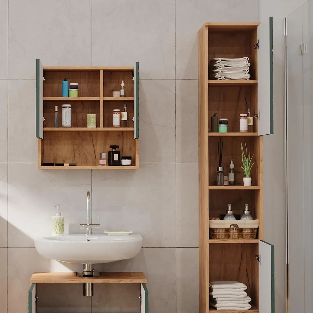 خزانة حمام ايرما، قوة ذهبية بلوط/أخضر، 30 × 192 سم