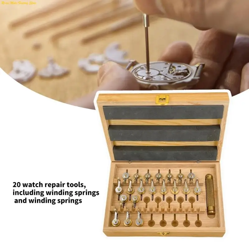 

MXME 20 Sizes Mainspring Winder Replacement Barrels Horology Maintenance Tool with Wooden Storage For Watch Repair Tasks