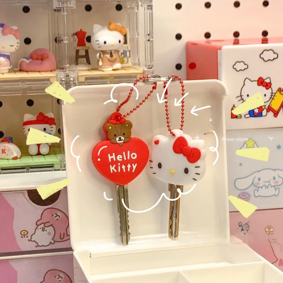 

Cute HelloKitty Key Cover 2-Pack Silicone Keychain Protector Charm for Key Ring, Anime Style Accessories for Keys