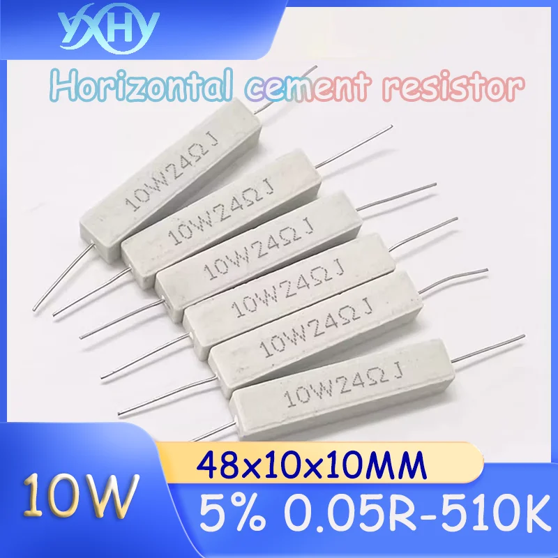 

10pcs10W 5% horizontal cement resistor, 10W horizontal 0.1R/0.25/0.47/3/5/6.8/10/47/100ohm/1K/10K47K