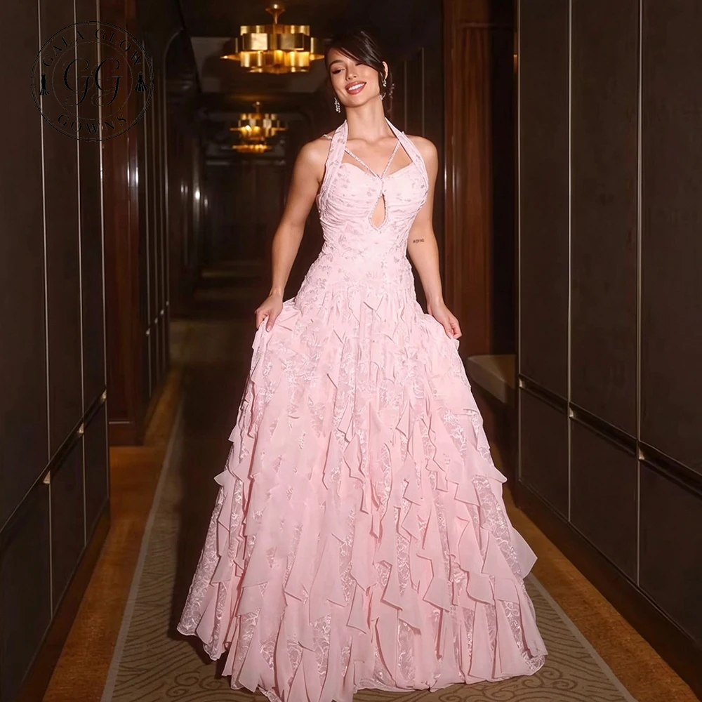 GalaG Halter Prom Dress Multilayers Princess Fairy Dress Cut Out Evening Dress A Line Party Dress فساتين مناسبة رس Custom