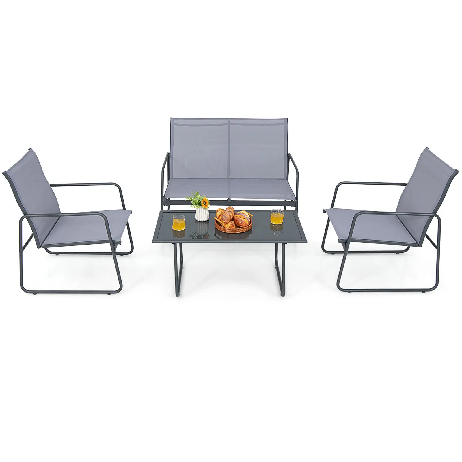 Costway 4-Piece Metal Patio Furniture Chat Set Outdoor Conversation Table Garden