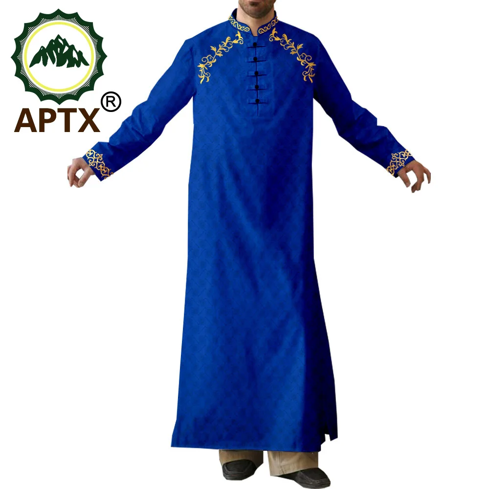 APTX رداء للرجال مسلم موضة Jubba ثوب واحد الصدر فضفاضة التطريز ملابس عادية الزفاف الكنيسة ارتداء T2014007