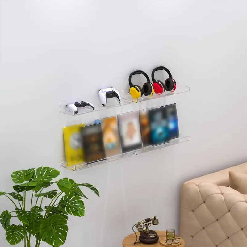 4pcs Wall Floating Shelf 15inch Record Wall Display Invisible & Versatile Sturdy Shelfs for Albums Clear Wall Shelves