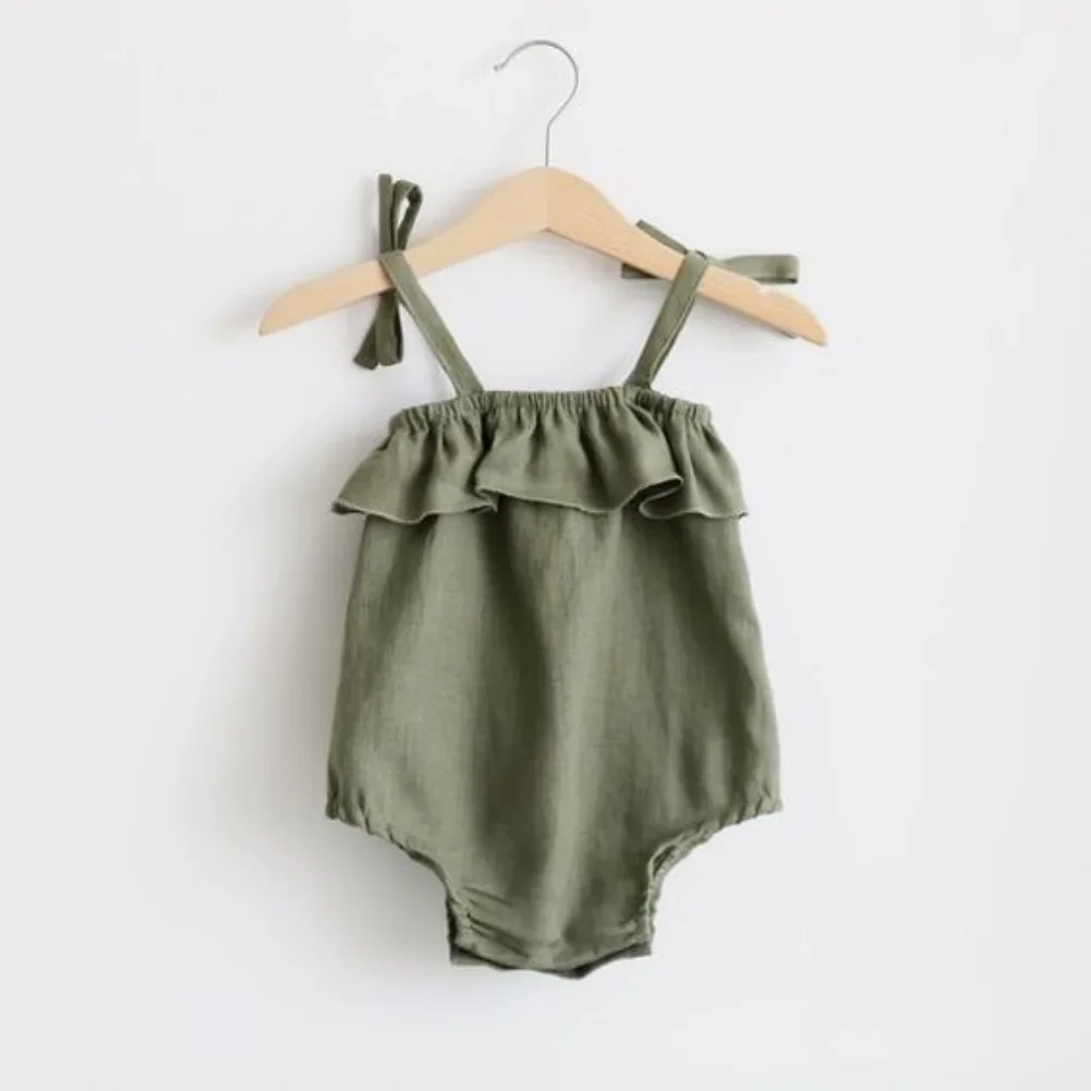 Summer Newborn Infant Baby Girls Solid Cotton Ruffles Slip Strap Rompers Onepiece Jumpsuit