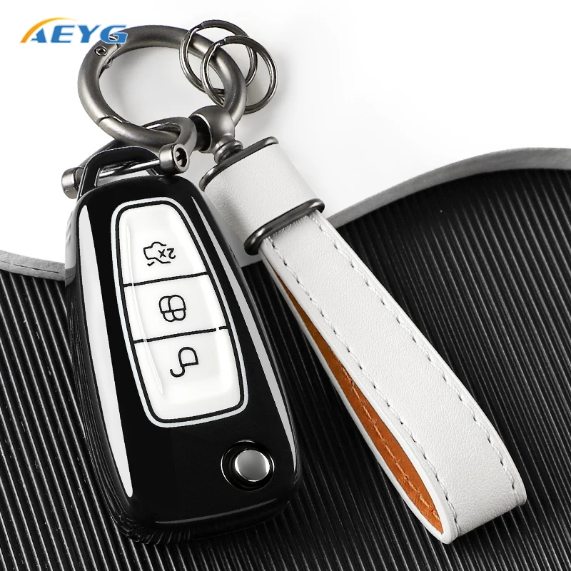 TPU Car Flip Key Case Cover For Ford Ranger C-Max S-Max Focus Galaxy Mondeo Transit Tourneo Custom Shell Fob Accessories