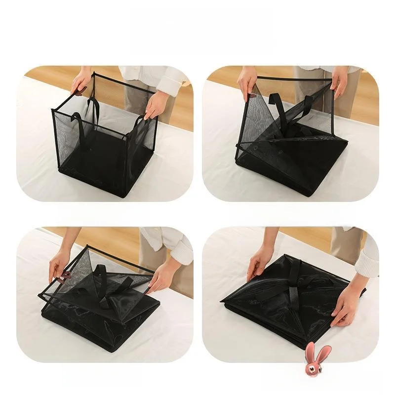 Large Square Mesh Laundry Basket Portable Bathroom Dirty Clothes Basket Home Use Carrying Handle Foldable Dirty Clothes