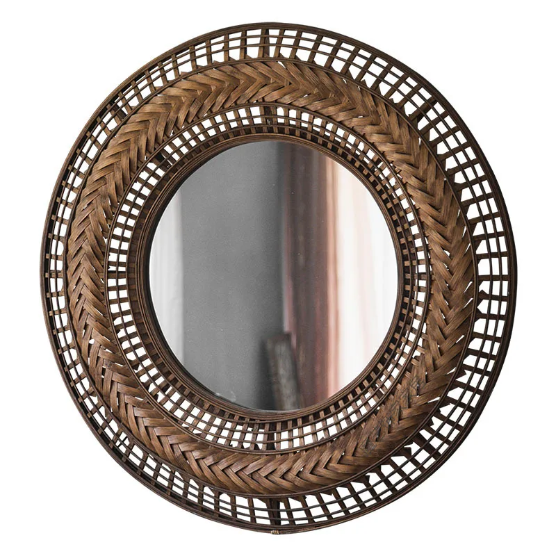 

Rural retro bamboo weaving characteristic handmade mirror homestay soft decoration wall decoration designer hanging