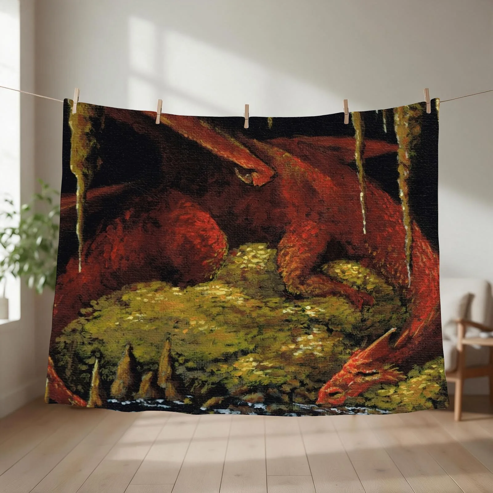Dragon's Cave Lair and Treasure Hoard - Painting Throw Blanket Luxury Designer halloween Thin bed plaid Blankets