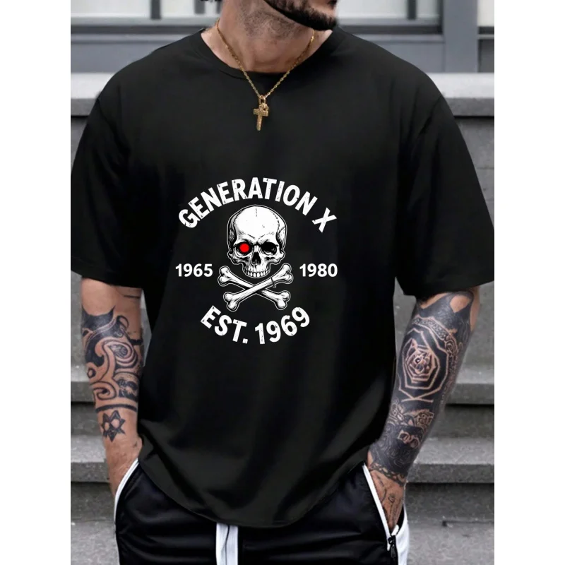 

Men's T-Shirt Black Generation X Skull Crossbones 1965-1980 EST. 1969 Printed High Quality Cotton 180g