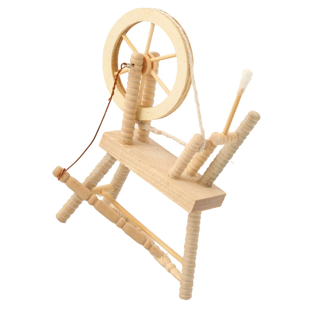 Mini Spinning Wheel Model Vintage Sewing Machine Wooden Realistic Toy 1:12 Miniature House Furniture