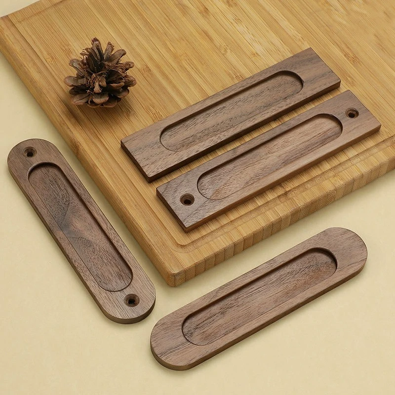 Non Drilling Embedded Walnut Wood Concealed Handle, Solid Wood Hidden Wardrobe Door, Sliding Door, Wooden Door Handle