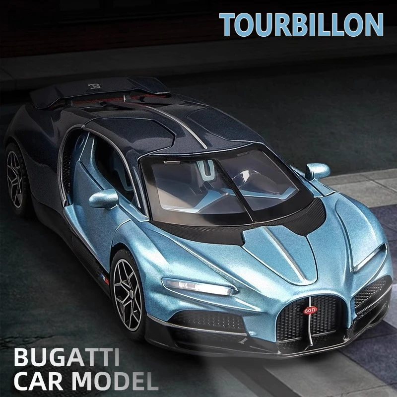 1:32 Bugatti Tourbillon supercoche simulación Diecast Metal aleación modelo coche sonido luz tirar hacia atrás colección niños juguetes regalos