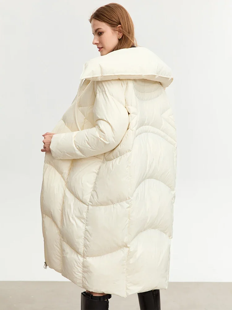 AMII New Chinese Down Jacket for Women 2023 Long Warm Puff Read Coat White Duck Down Lapel Trendy Winter Outerwear 12344035