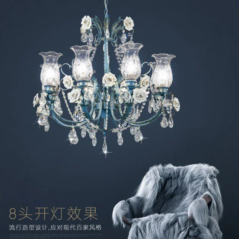 Korean rural chandelier northern Europe Mediterranean ceramic living room dining room flower and grass Crystal Chandelier