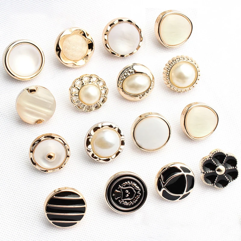 5/10pcs Round Pearl Buttons Rhinestones Hand-sewn Shirt Plastic Shank Buttons For Ladies Coat Dress Cufflink Decorative Buckles