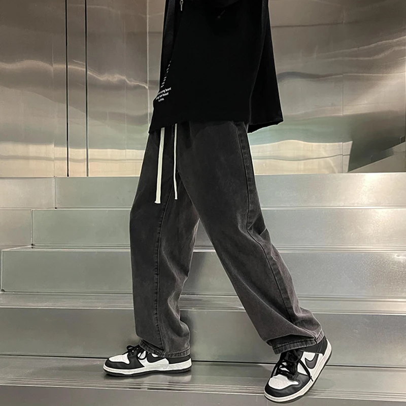 

Black and Gray Jeans Men's Summer Loose Straight Trousers Trendy Brand High Street Vibe Pants Men