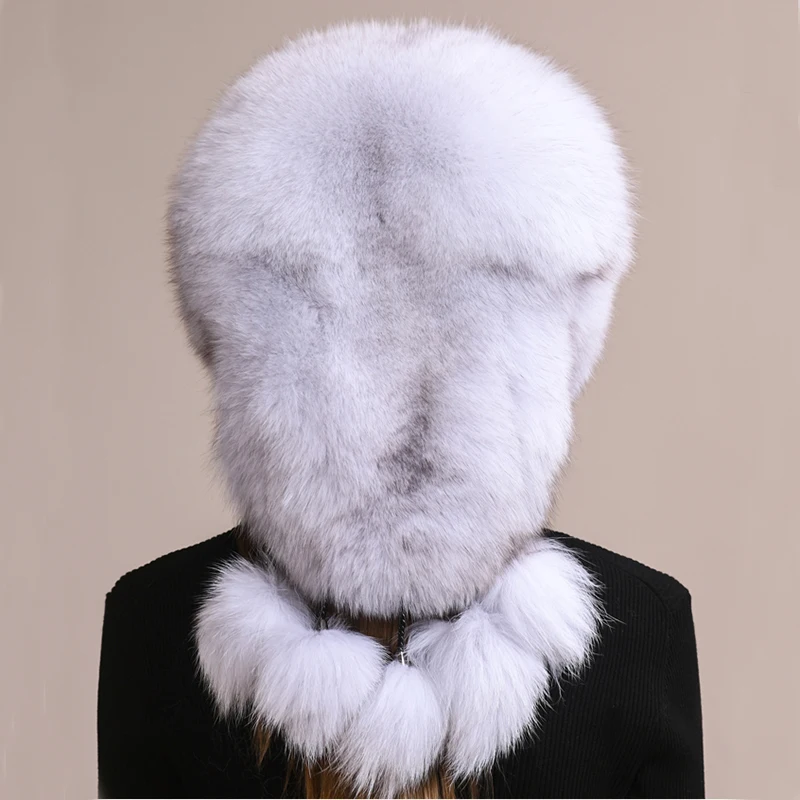 Real Fox fur Princess Hat Mongolia hat Unique process Fox tail Design Luxury Winter Keep Warm Hats For Fashion Women