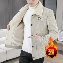 Korean Letter Jacquard Woolen Jackets Men Thickened Velvet Wool Blends Jacket Fashion Casual Business Short Trench Coat M-4XL