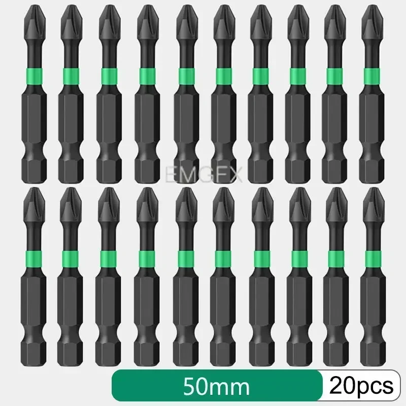 PH2 20PCs PH2 Cross Screwdriver Set Magnetic Batch Head Impact Drill Bit Alloy Steel 25/50mm Hardness Screw Driver Hex Shank