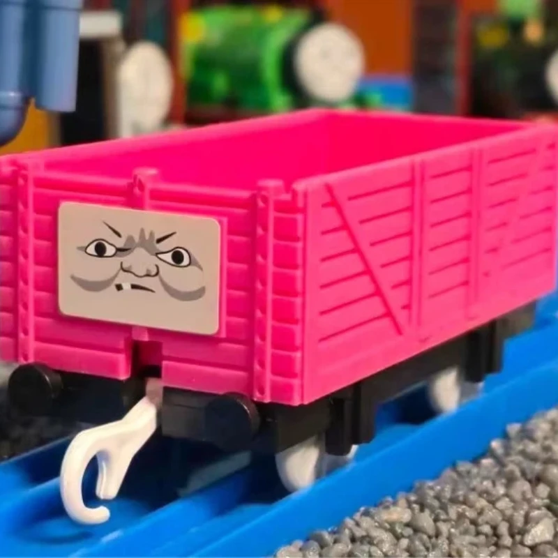 In Stock Track Train Pink Smiley Face Funny Emotion Carriage Plastic Compatible Track Toy For Collectors Home Display Decoration