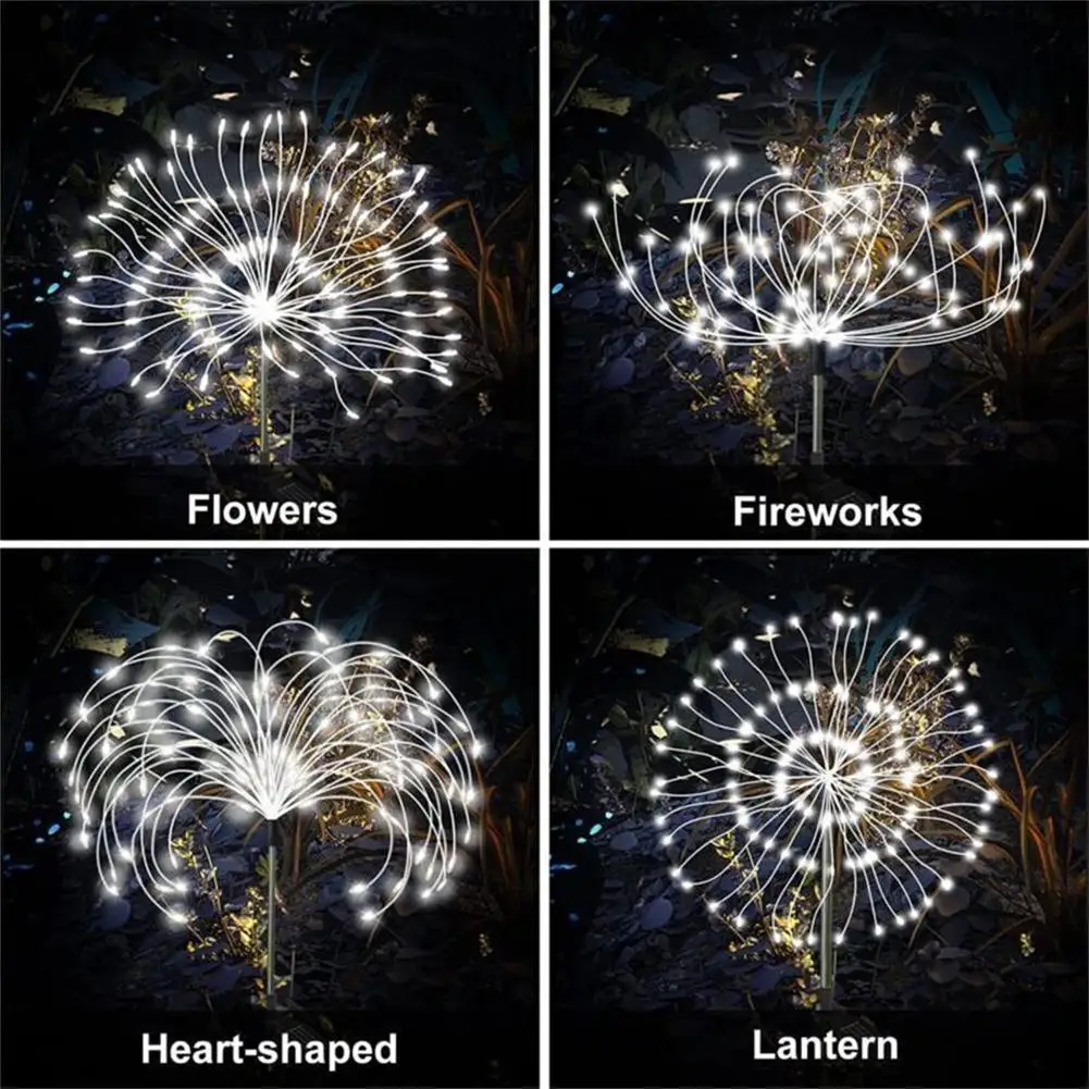 150 Led Solar Firework Lights 2 Modes Ip64 Outdoor Waterproof Lamp For Small Lawn Garden Courtyard Fence Sidewalk Decoration