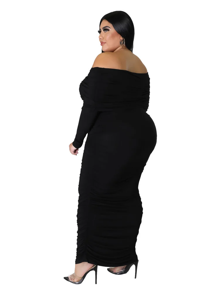 Wmstar Plus Size Dresses for Women Off Shoulder Long Sleeve Sexy Elegant Draped Fashion Maxi Dress Fall Wholesale Dropshipping