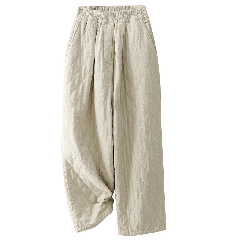 Pantaloni in cotone a gamba dritta a vita alta Pantaloni invernali caldi e casual Capispalla da donna Pantaloni larghi dimagranti taglie forti