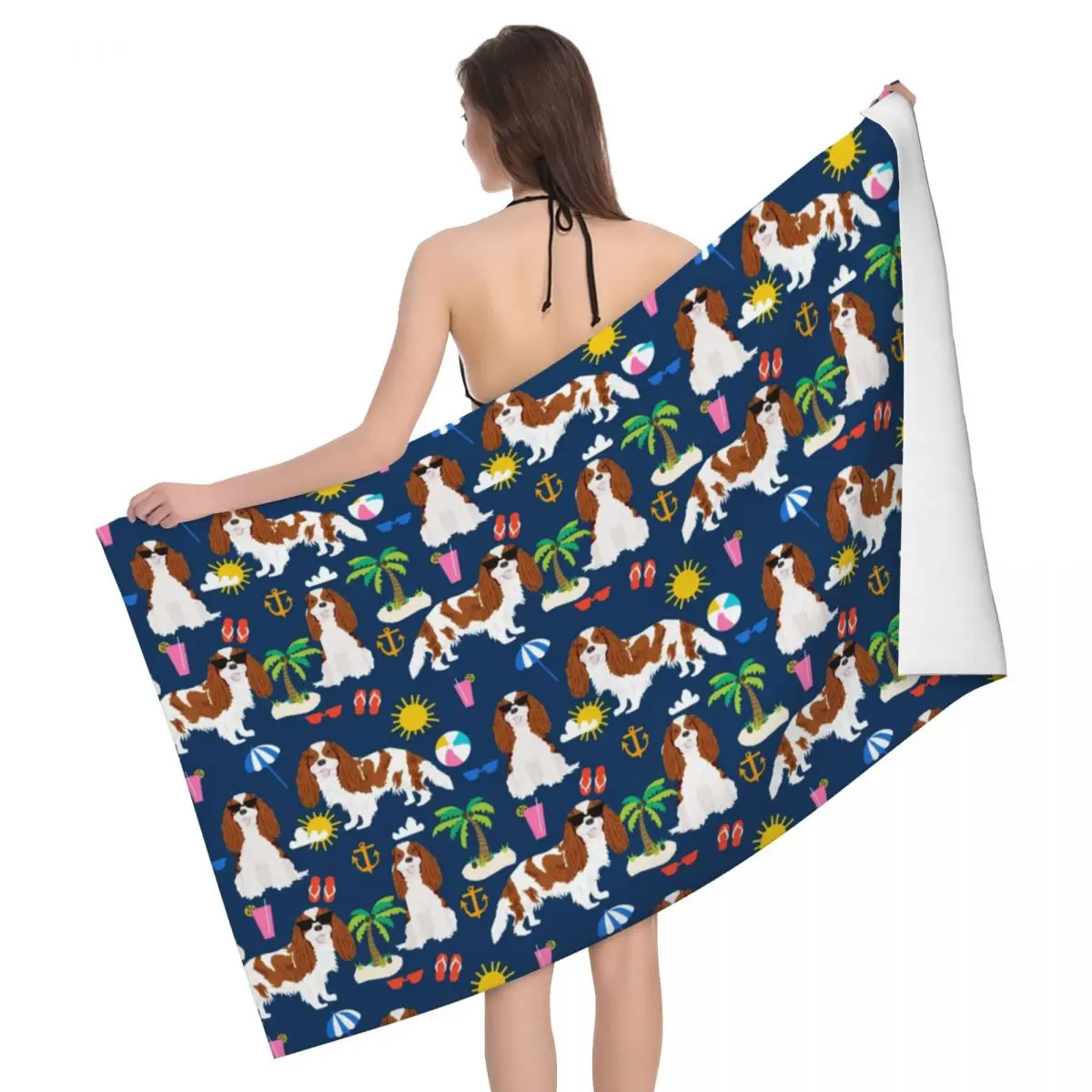 Custom Cavalier King Charles Spaniel Dog Towel Microfiber Beach Day Tropical Vacation Social Sunshine Shower Sports Yoga Towels