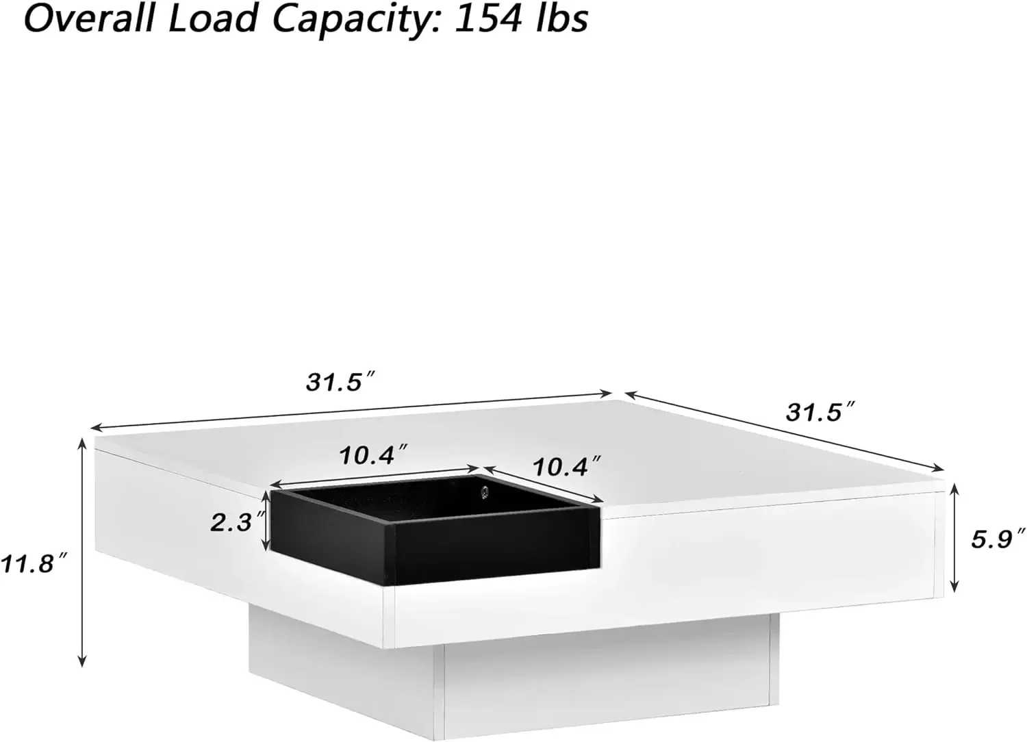 LED Coffee Table High Gloss Table with 16-Color Light and Remote Control Square Cocktail Side Table for Living Room (White)