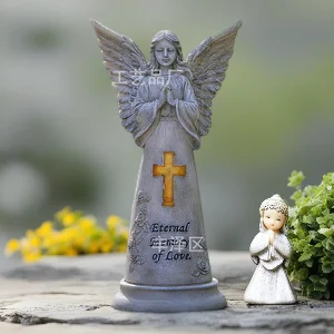 

Solar Praying Angel Statue With Lighted Cross Resin Vintage Garden Yard Ornament Outdoor Religious Solar Decoration