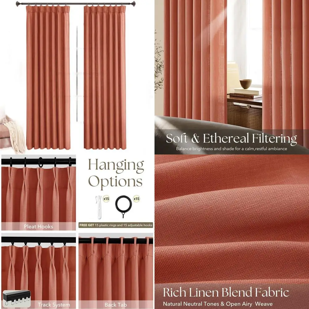 

Льняные шторы в деревенском стиле, длина 84, 2 полупрозрачных панели с кольцами, декор в стиле бохо для гостиной и спальни