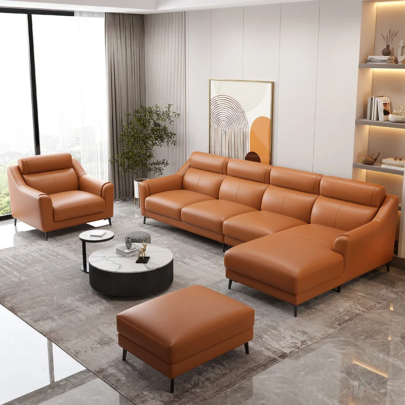 2023 Modern Fashion Simple Leather Sofa Cowhide Light Luxury Living Room Size Arc Folding Cream Syle