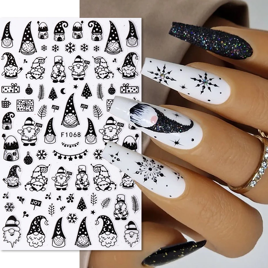 3D Christmas Cartoon Nail Sticker Winter Snowflake Elk Penguin Dolls Santa Claus Crystal Ball Foil Xmas New Year Manicure Decals