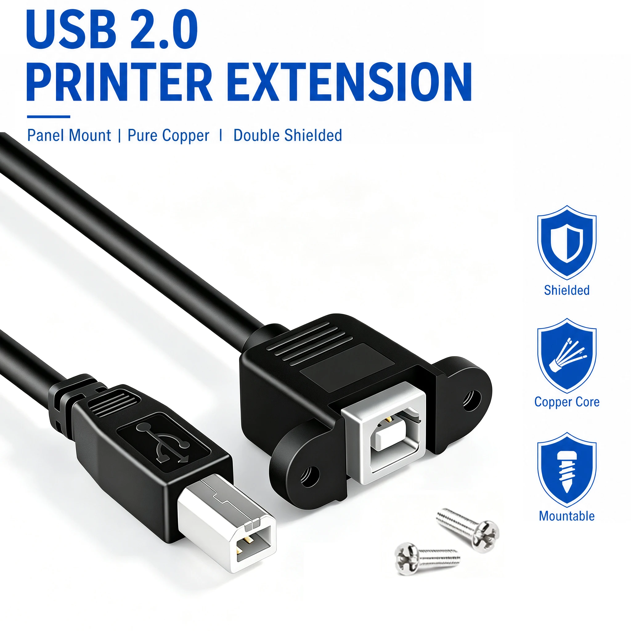 USB 2.0 Typ-B Stecker auf Buchse Drucker-Verlängerungskabel aus reinem Kupfer mit doppelter Abschirmung für Scanner, MIDI, Drucker-Datenkabel