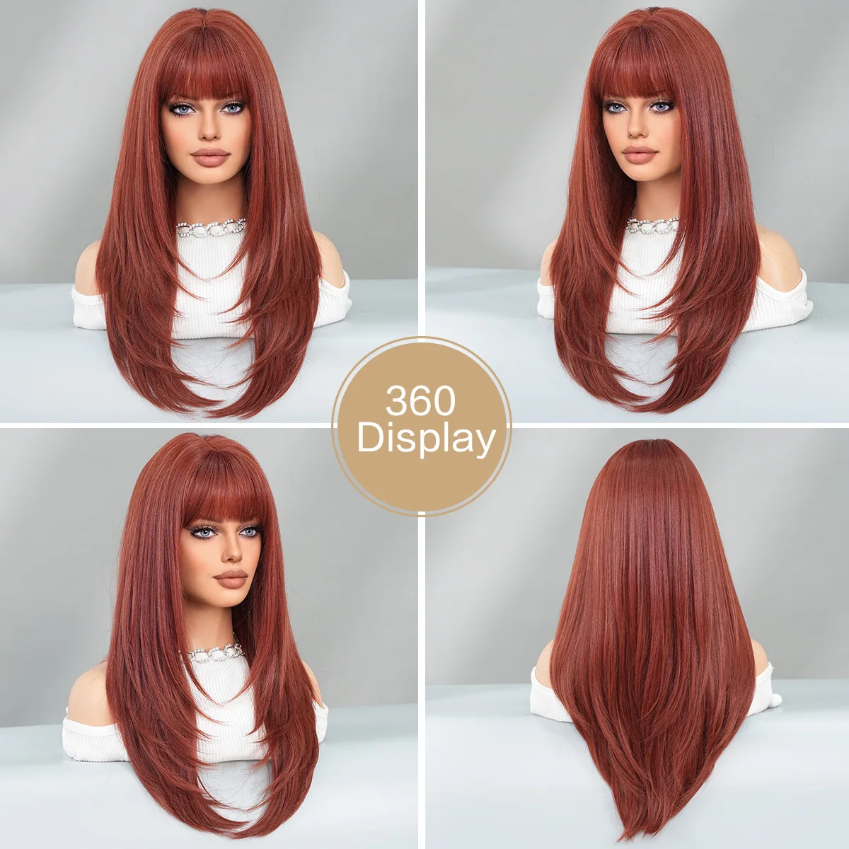 Orange Long Straight Hair Qi Bangs Top Dye Chemical Fiber High Level Wig Hood