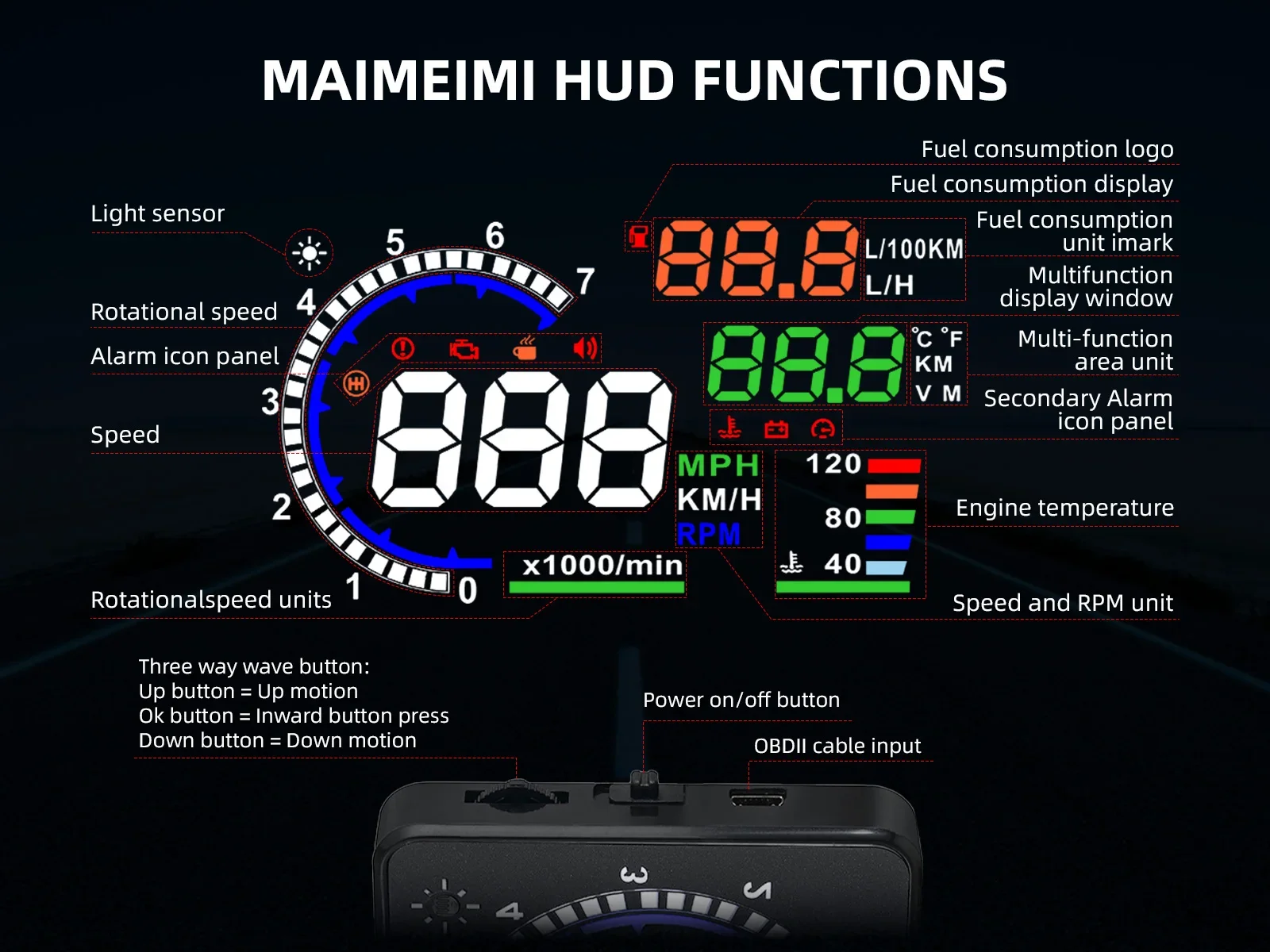 Auto Head-Up-Display RPM Tachometer A8 OBD HUD Head-up-Display Tachometer mit Geschwindigkeitswarnung Auto Elektronik Zubehör – Detail 5