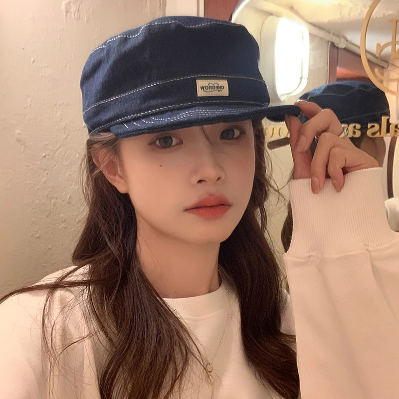 Vintage Denim Flat-top Baseball Caps for Women and Men Spring and Autumn Japanese-style Retro Versatile Short-brim Duckbill Hat