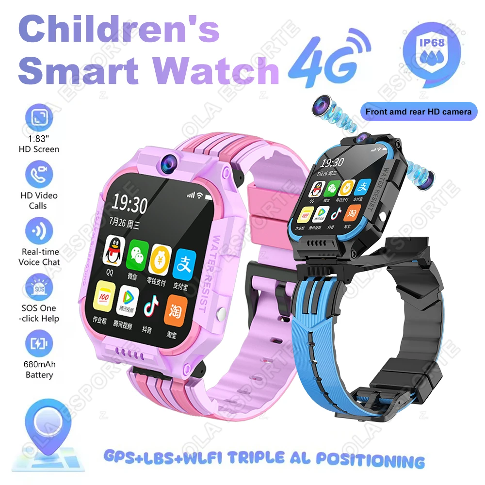 

New Children's Smart Phone Watch SOS Waterproof Video Call Monitor Tracker 4G Watch GPS Location Digital Watches For Kid's Gift