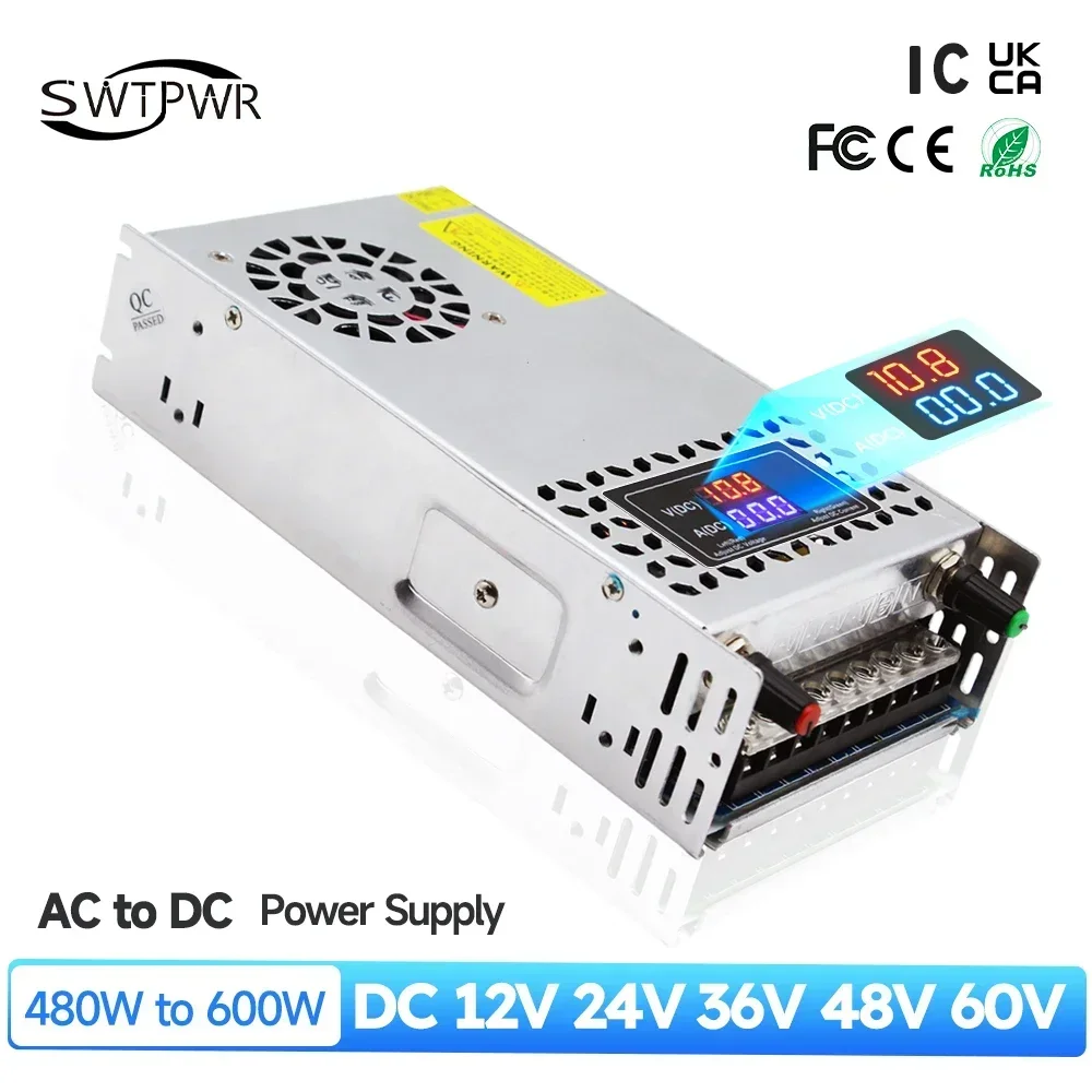 AC to DC converter adjustable 0-72V 0-40A 480 to 600W switching power supply for LED strip light, CCTV, 3D printer, lab computer