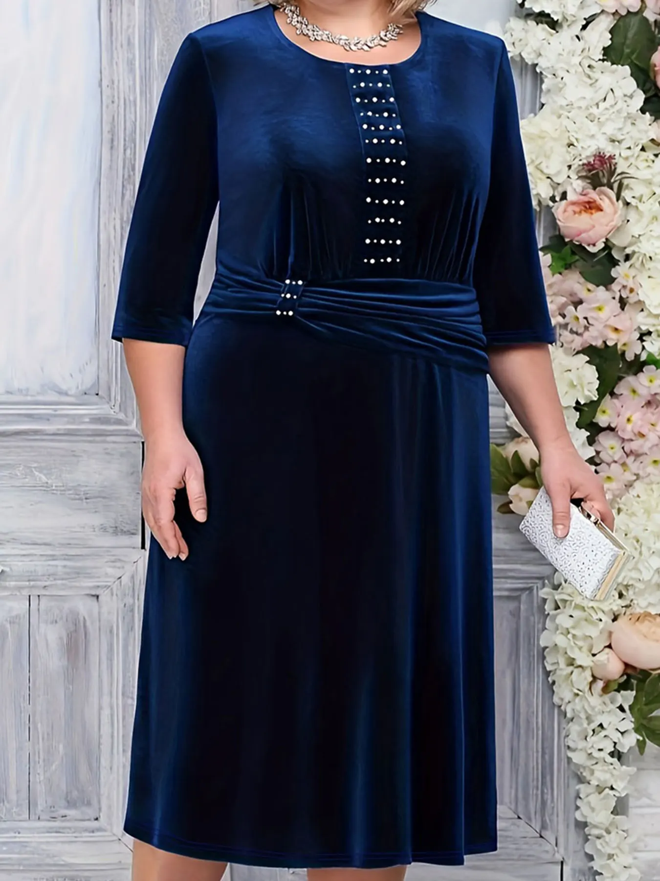 Vestido apertado de manga plissada feminino, roupa elegante, plus size, primavera e verão