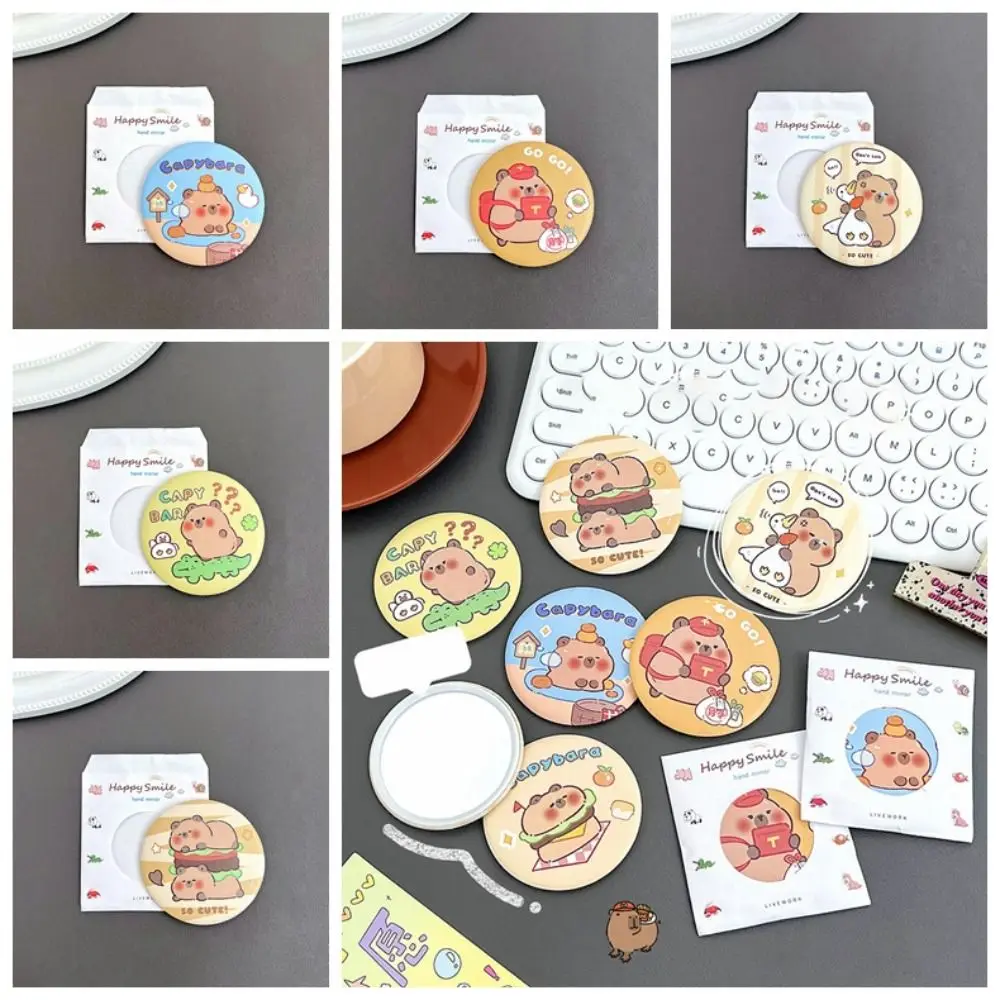 Cute Capybara Small Round Mirror Tinplate Portable Cartoon Single-sided Mirror Multi-purpose Compact Tinkering Mirror Women