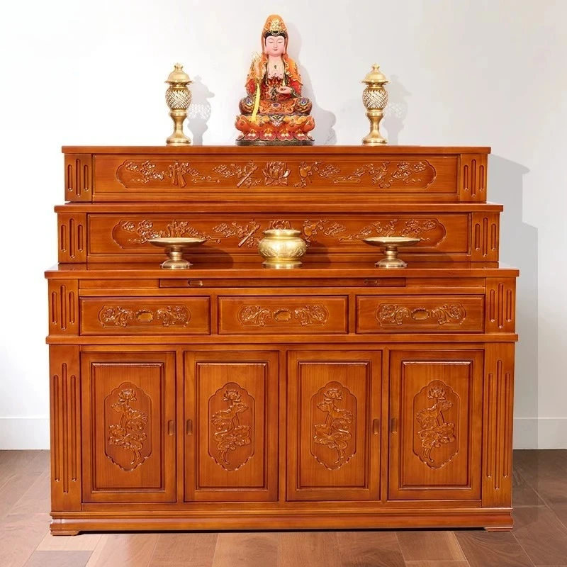 Table Home Incense Case Cabinet Solid Wood Buddha Shrine Multi-Layer Buddha Hall Stepped Offering Table
