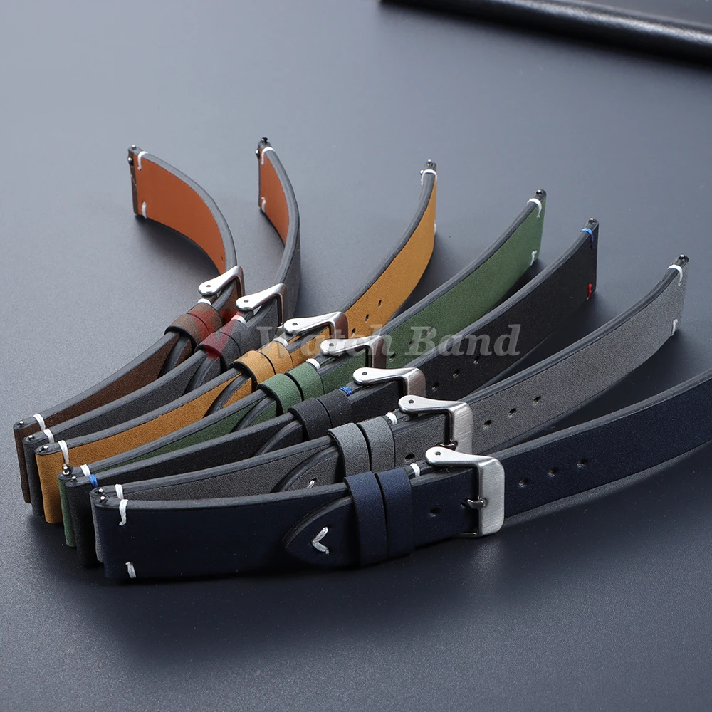 خمر ماتي الجلود حزام (استيك) ساعة ل Seiko 20 مللي متر 22 مللي متر ل أوميغا اليدوية خياطة جلد البقر حزام لهواوي Smartwatch معصمه